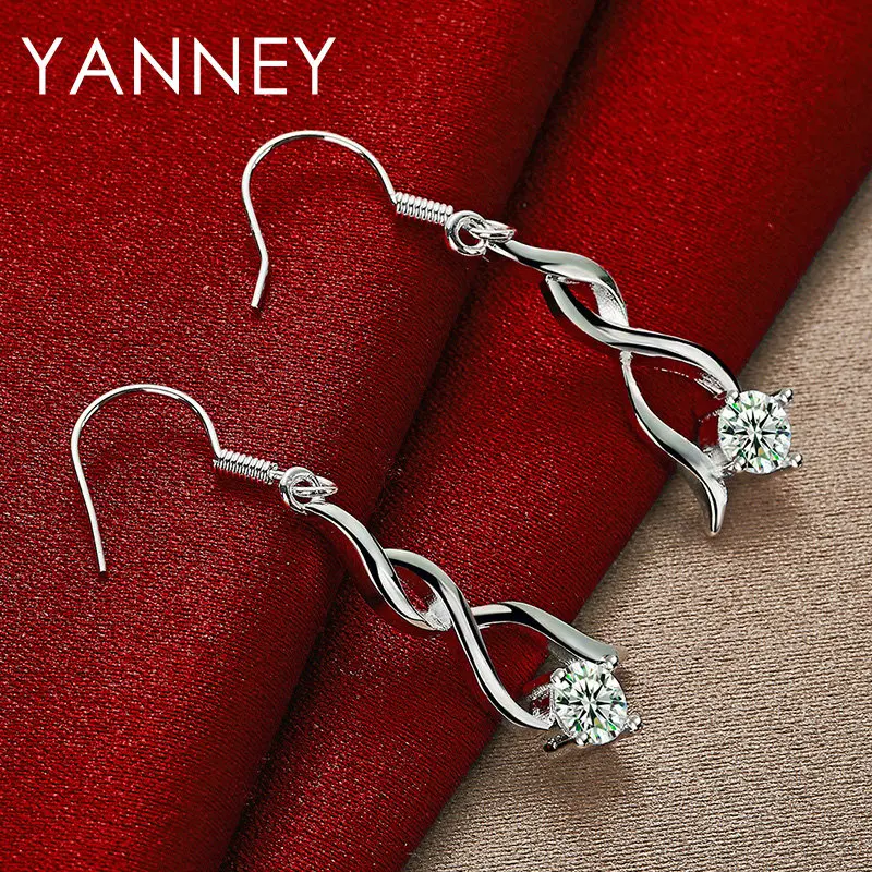 

Fashion S925 Sterling Silver 40MM Exquisite Zircon Earrings For Women Luxury Wedding Party Engagement Jewelry Accessories