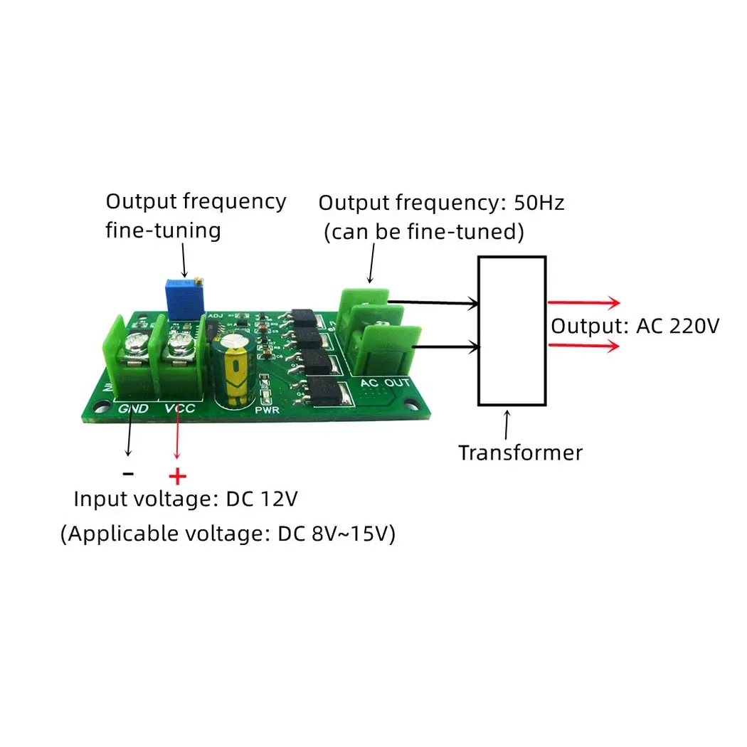 IV1212TA Zestaw falownika DC 12V na AC 220V Przetwornica częstotliwości DC-AC 12V 12W 50Hz Płytka modułu generatora sygnału prostokątnego