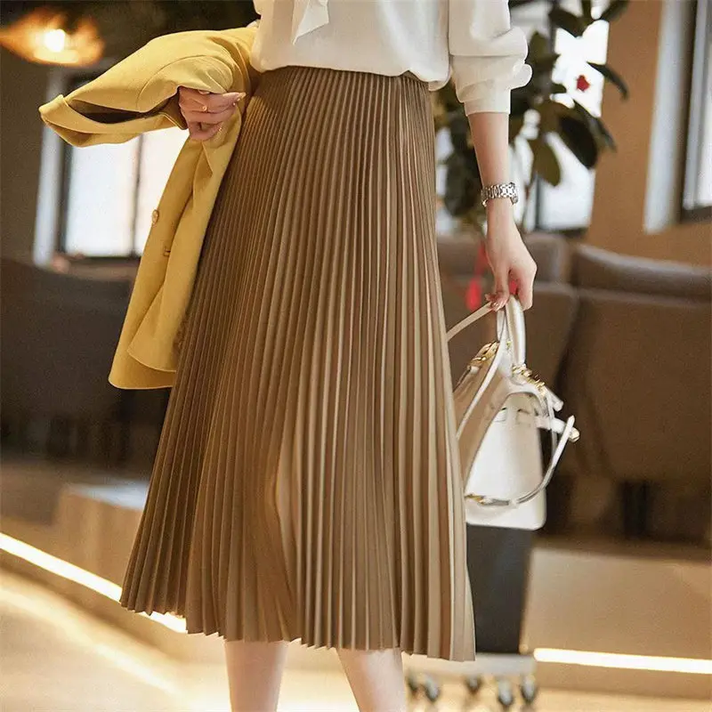 

Miyake Pleated High Waist Skirt, Long Sleeve, Loose Size, A-line Skirt, Korean Fashion, All-Season, New, 2022