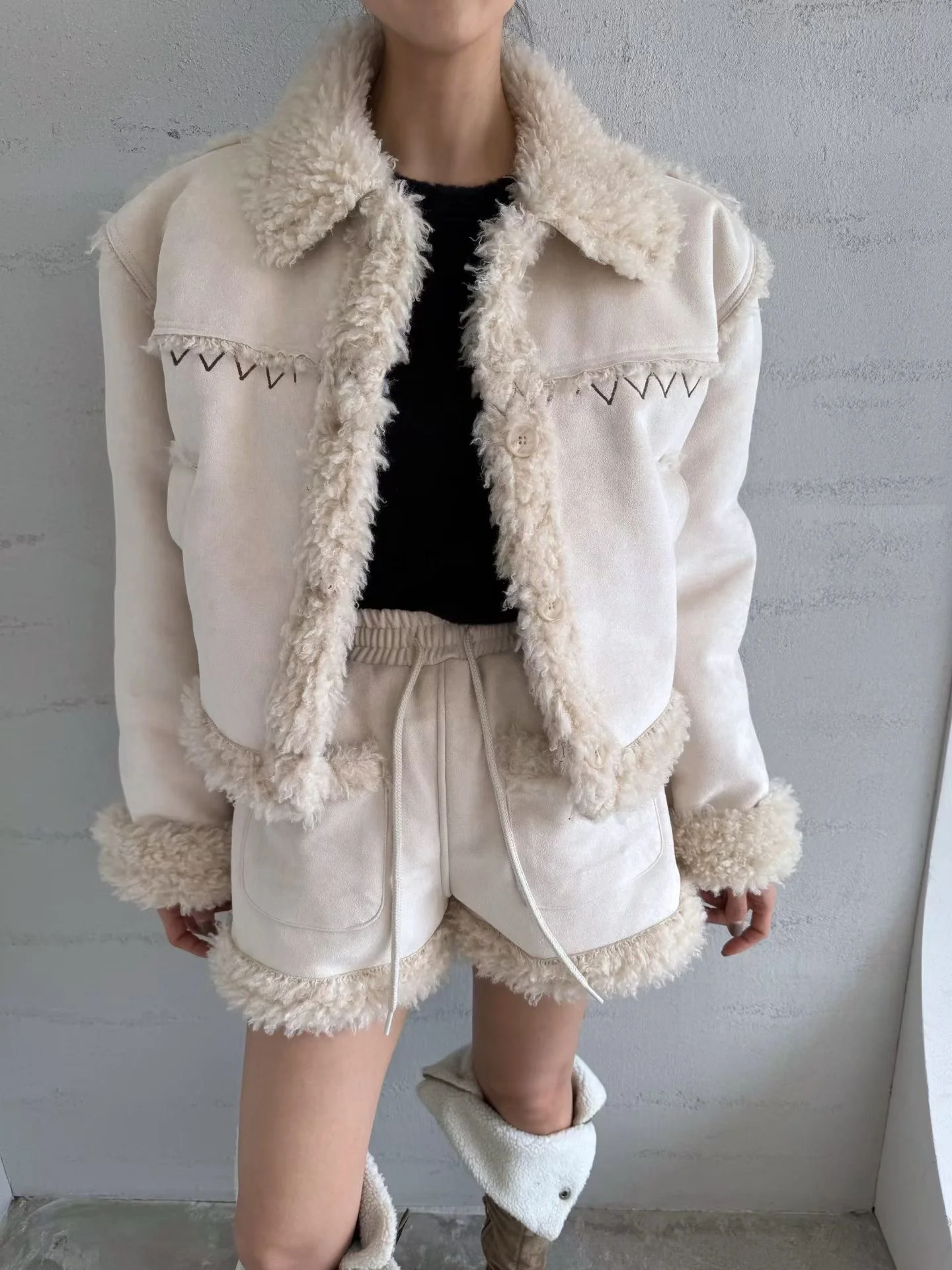 Faionable Settle Leder Und Pelz Inteated ort Mantel Frauen Winter Neue Hohe Taille ket orts Koreanische Sle Streetwear