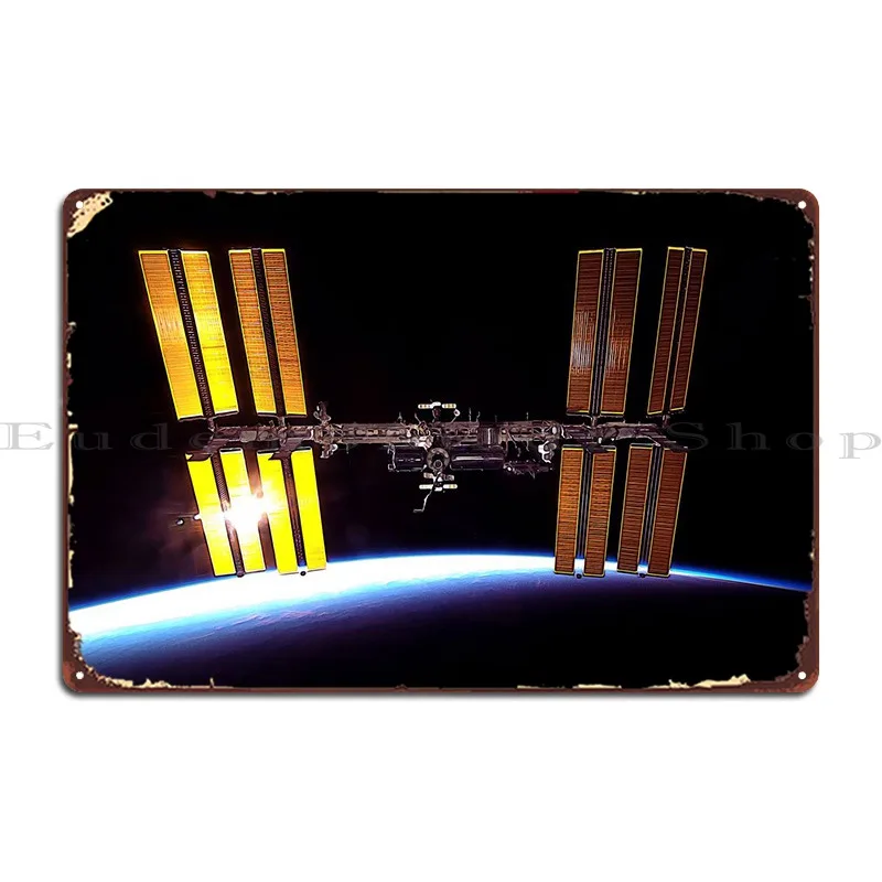 Iss Orbiting Earth Metal Plaque Poster Garage Home Club Custom Club Tin Sign Poster