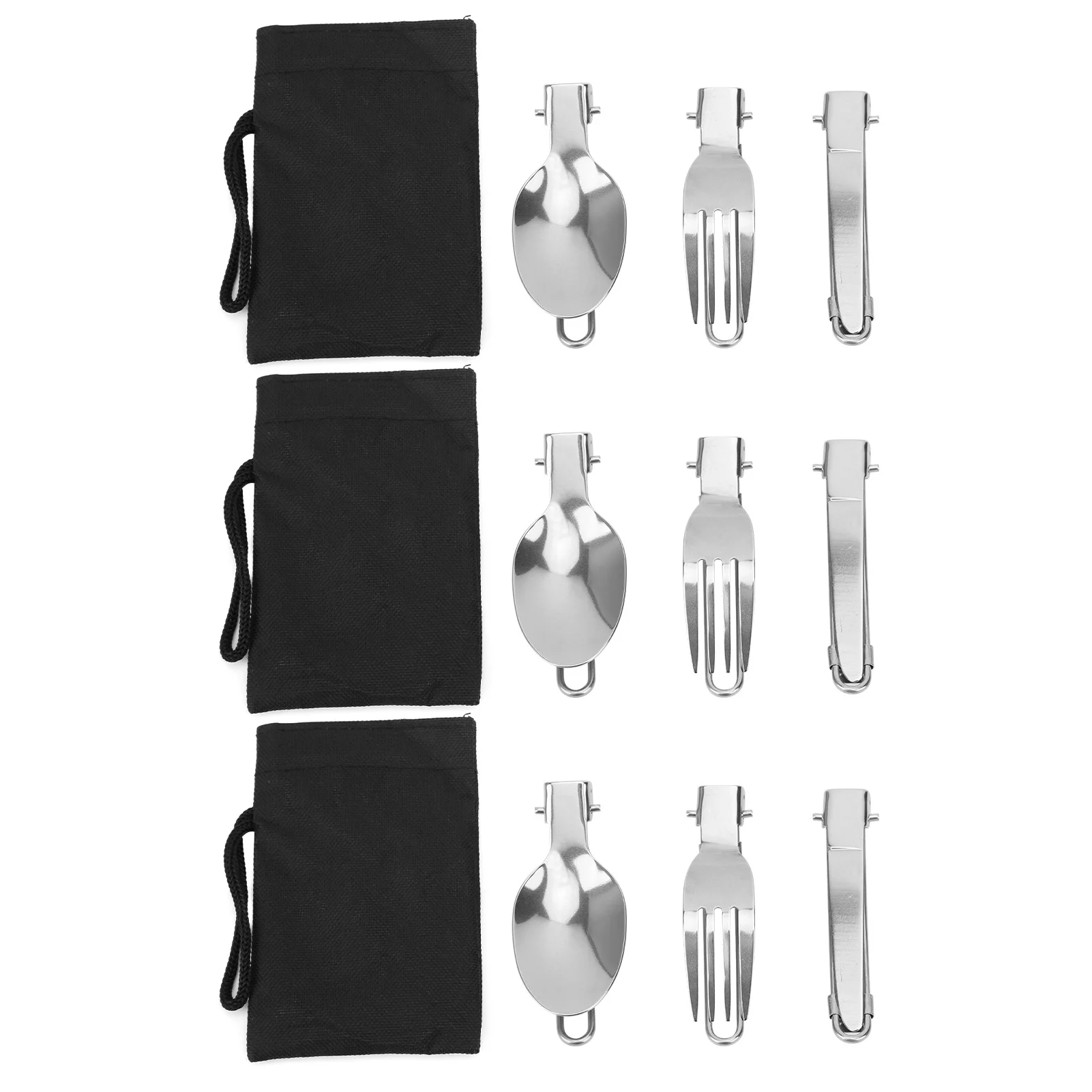 

3Set Stainless Steel Portable Folding Cutlery Spoon Fork Knife Set Picnic Dinner Flatware