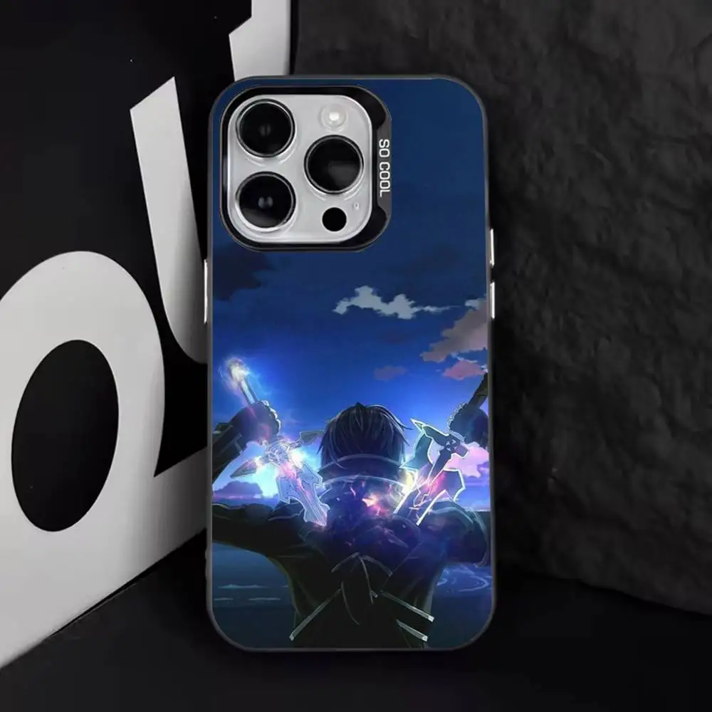 حافظة هاتف Sword Art Online SAO Kirigaya لهاتف iPhone 16,15,14,13,12,11,8,7,Pro,Max,Plus,Mini,XS,SE مضادة للسقوط باللون الأسود غير اللامع
