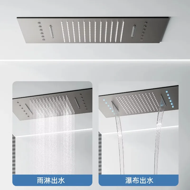 加熱式浴室 ブラックシャワーセット 4機能 レインシャワーヘッド LED天井取り付けバスタブシャワー水栓システム