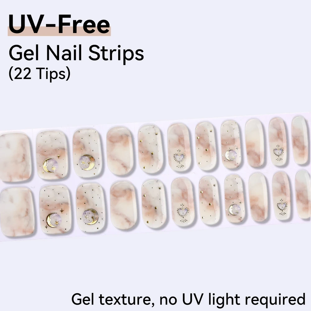 22Tips Full Wrap Nail Polish Stickers Self-Adhesive UV FREE Gel Nail Strips Art Decals Non Semi-cured DIY Nail Decorations Strip