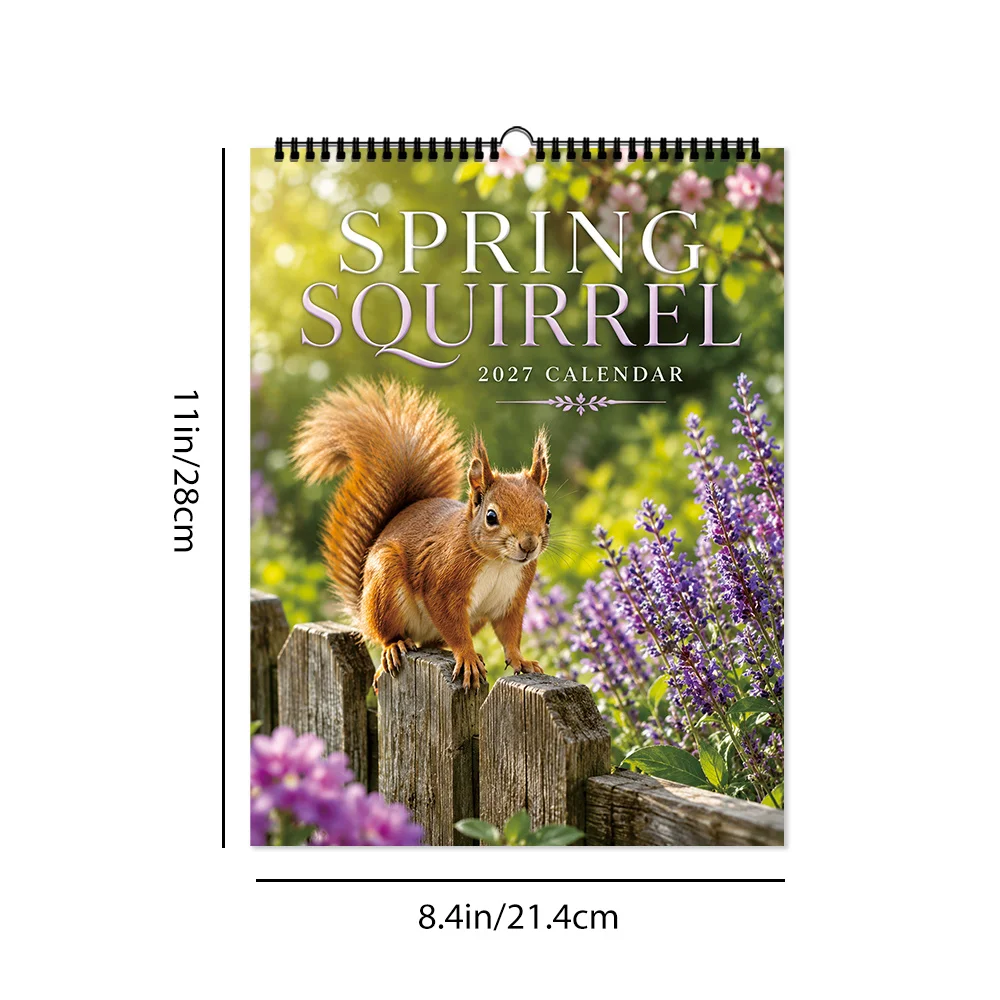 1pc 2027 Wall Calendar, Spring Red Squirrel Theme, 12-Month Monthly Planner, Perfect Gift for Birthdays, Christmas, New Year