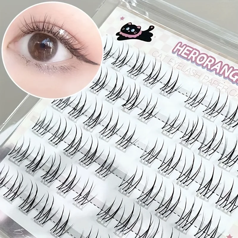 Herorange Pre-Glued Segmented False Lashes 60Pcs 10-13mm C Curl Japanese-Korean Style No-Removal Realistic Lashes for Daily & Makeup
