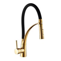 modern design chrome gold two-tone zinc alloy kitchen sink faucet 360 rotation, with hot and cold water pull-out spray