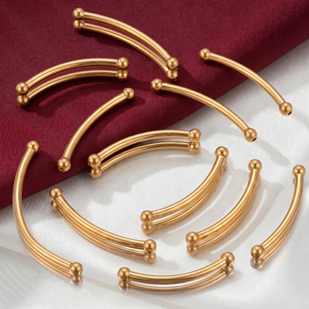 5 Stück 1,2 mm Loch Edelstahl Gebogene Rohr-Abstandshalter-Perlen Verbinder für handgemachte DIY Armbänder, Halsketten und Schmuckherstellungszubehör – Detail 1