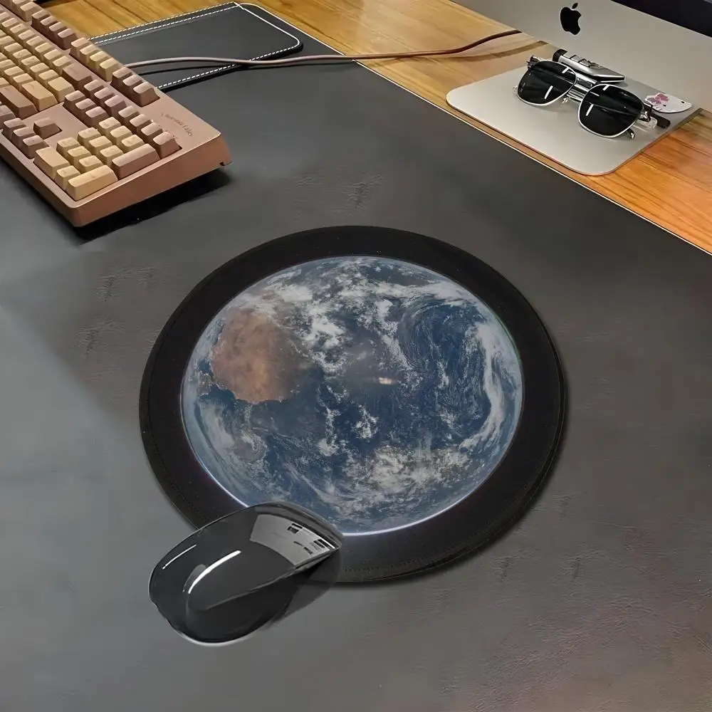 HYBXAXC Earth Space Round Mouse Pad Non Slip Rubber Desk Mat Waterproof Gaming Keyboard Pad for Office Home