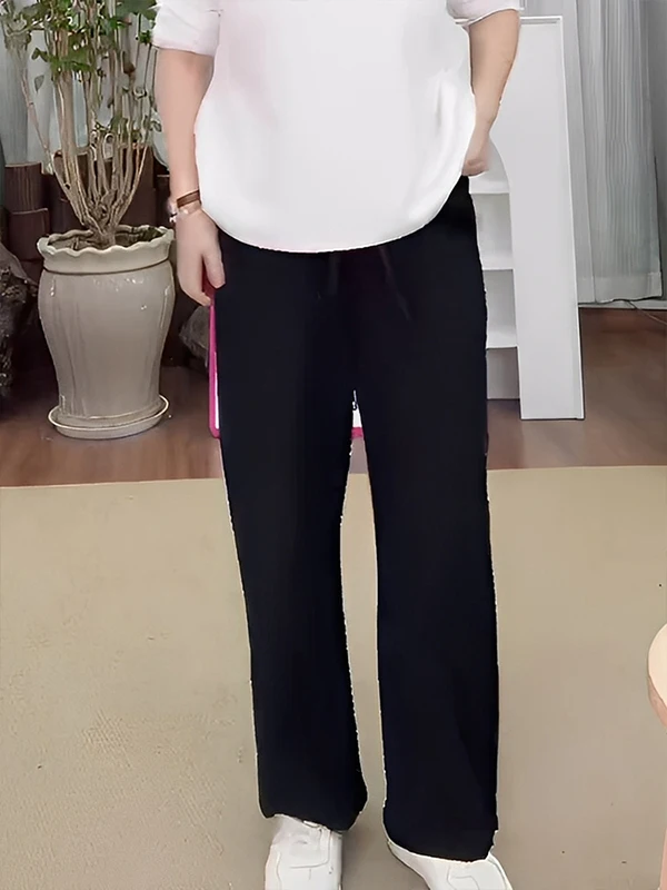 

Женские повседневные свободные брюки Han Haax: прямые длинные брюки на весну с эластичным поясом из смесового хлопка