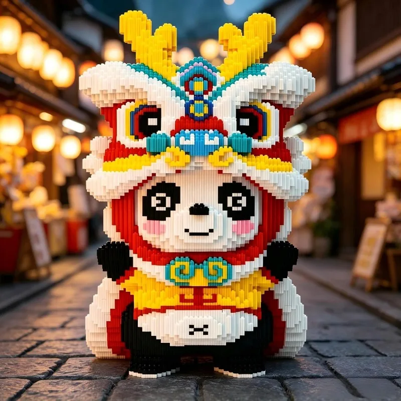 Chinese Lion and Panda 3D Stacking Puzzle Building Blocks for Kids, 3D Assembled Toy, Gender-Neutral Gift