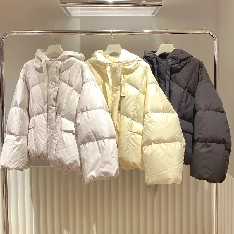 Abrigos de plumón de burbuja sólidos dulces japoneses, chaquetas sueltas con capucha, manga de linterna, Parkas cálidas con bolsillos, chaquetas casuales que combinan con todo, Otoño e Invierno