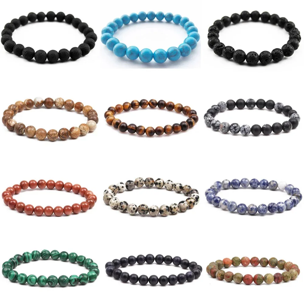 Chakra Beaded Bracelet Men 8mm Crystal Natural Stone Lava Tiger Eye Black Onyx Healing Beads Stretch Charm Yoga Women Jewelry