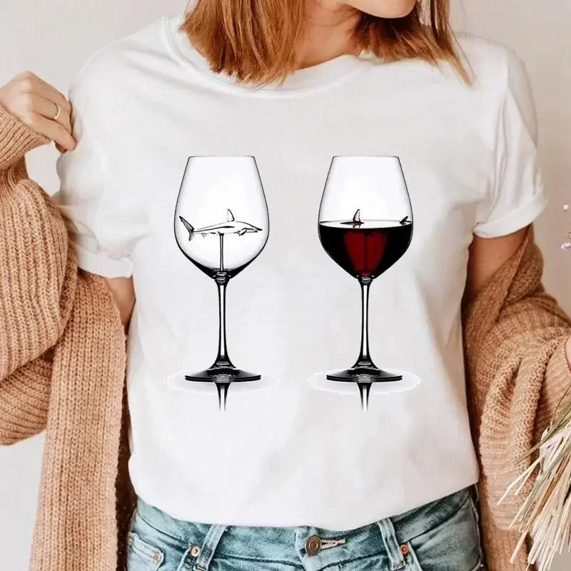 Clothes Ladies Wine New 90s Style Trend Summer Print Tee Clothing T-shirt Women Graphic T Shirt Short Sleeve Cartoon Female Top