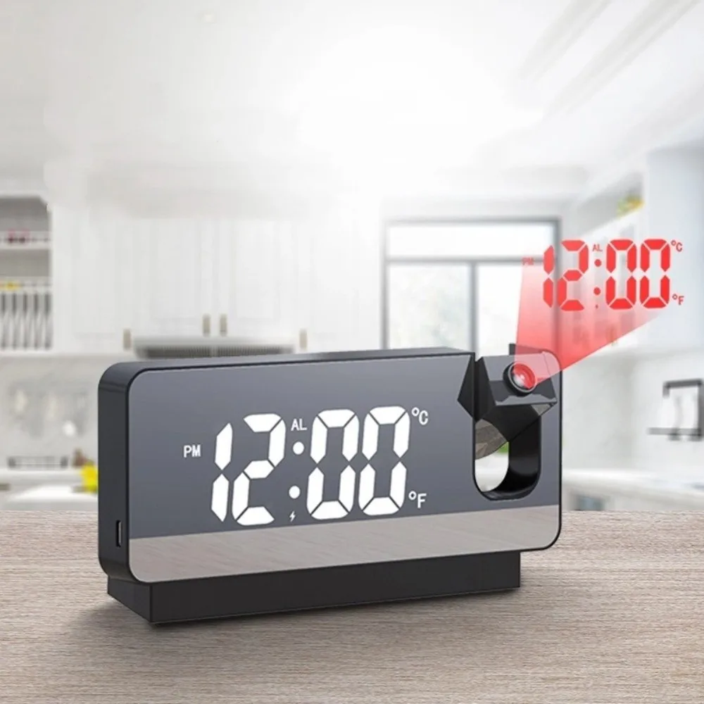 

LED Display Mirror Projection Clock Adjustable Brightness Projection Feature Alarm Clock Digital Plastic Shell LED Display Clock