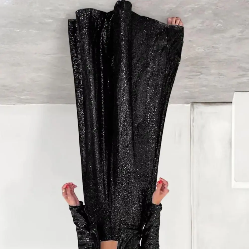 2025 سراويل النساء الترتر عالية الخصر بلون بنطال ذو قصة أرجل واسعة تسلق الترتر أنيقة متوهج السراويل السيدات بنطلون مستقيم