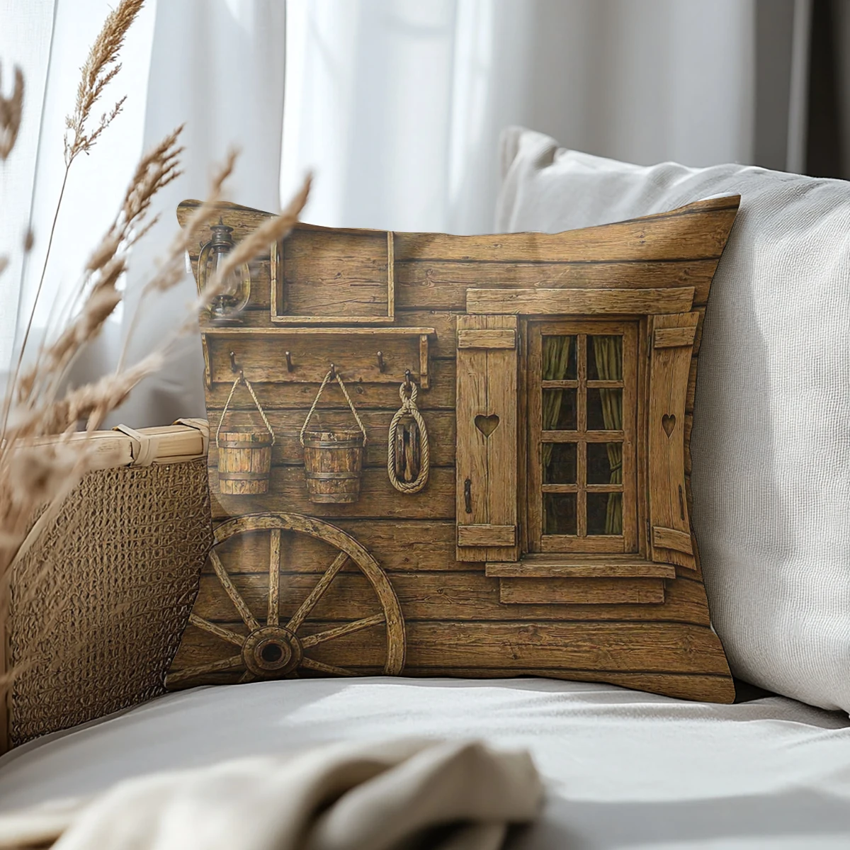 Forest Tree House Mountain Lake Landscape Throw Pillow Cover Rustic Cabin Fireplace Print Sofa Decor Cushion Decorative Pillows