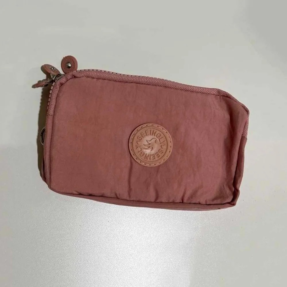 Letter Short Zipper Coin Purse With Lanyard Large Capacity Simple Money Bag Nylon Handbag Lipstick Storage Bag Men Cloth Wallet