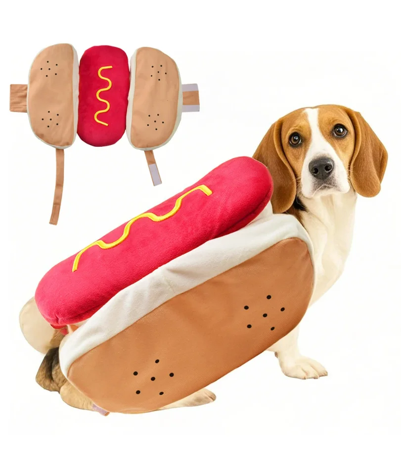 

Halloween Dog Clothes Funny Hot Dog Shaped Pet Costume For Small Dogs Cats Adjustable Puppy Dress Up Dachshund Pug Party Suit
