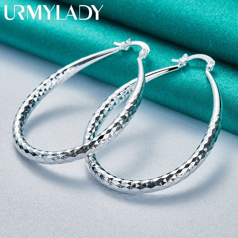 URMYLADY 925 Sterling Silver Diamond Texture Earrings For Women Wedding Party Fashion Charm Jewelry