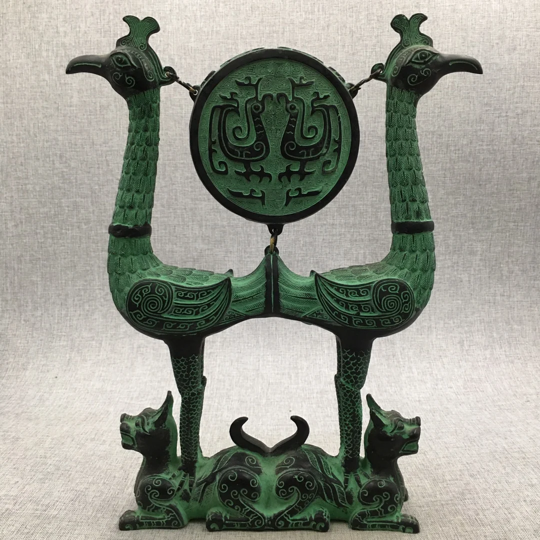 Old bronze Double Bird Drum Bell is finely crafted and features unique craftsmanship