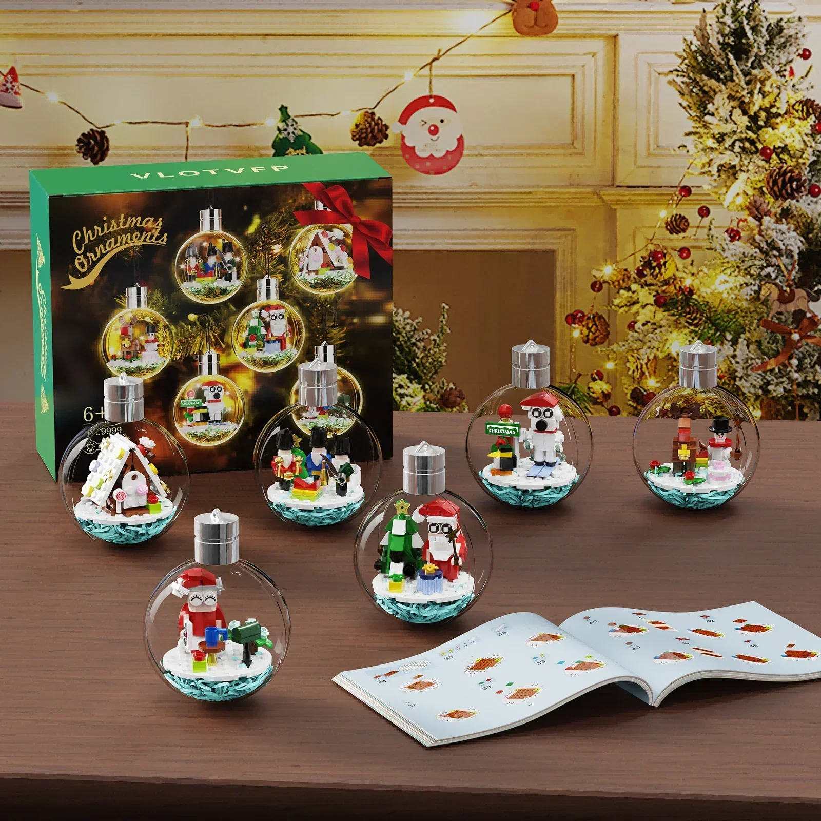 MOC Christmas Light Bulb Decorative Pendant 6-in-1 Christmas tree Gingerbread House Building Block Set DIY Kids Puzzle Toys Gift