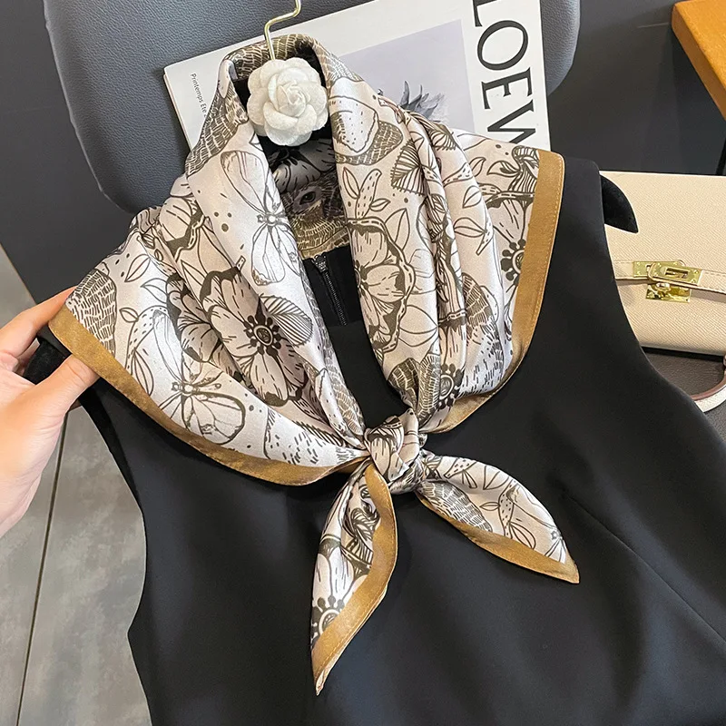 Luxury Brand 100% Real Silk Square Scarf Women Neckerchief Wrist Design Shawl Ladies Neck Tie Wrap Hair Ribbon Headband Bandana