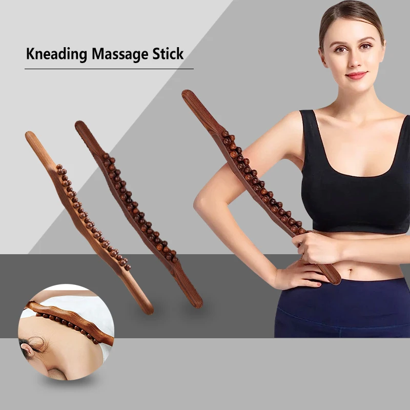 

1ps GuashaWood Stick Tools Wooden Therapy Scraping Lymphatic Drainage Massager,Double Row 31 Beads Point Treatment Gua Sha Tools