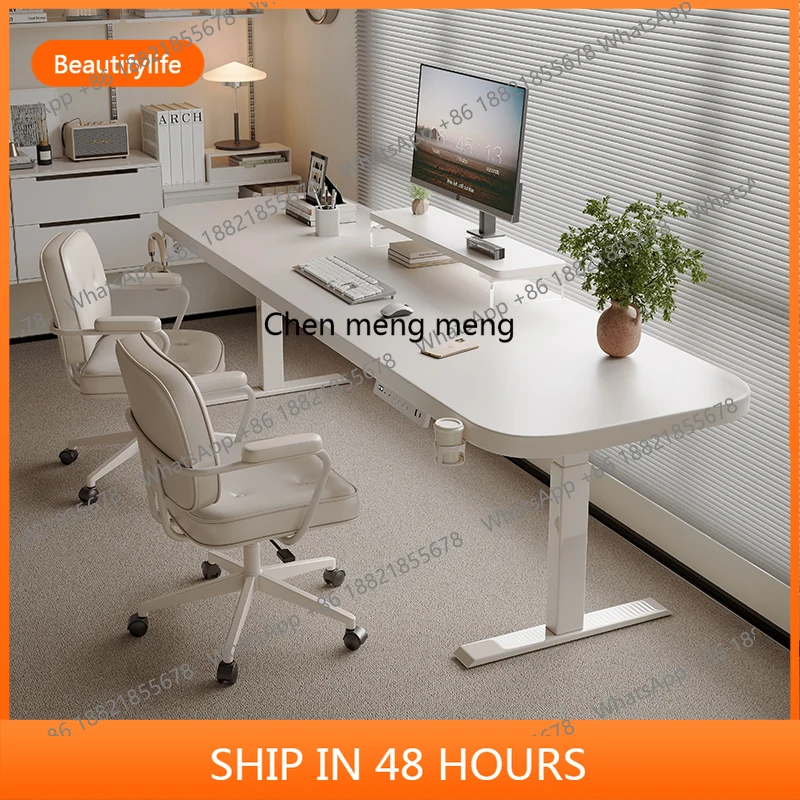 Cream Style Solid Wood Smart Electric Height Adjustable Desk for Home Bedroom Computer Desk Office Desk