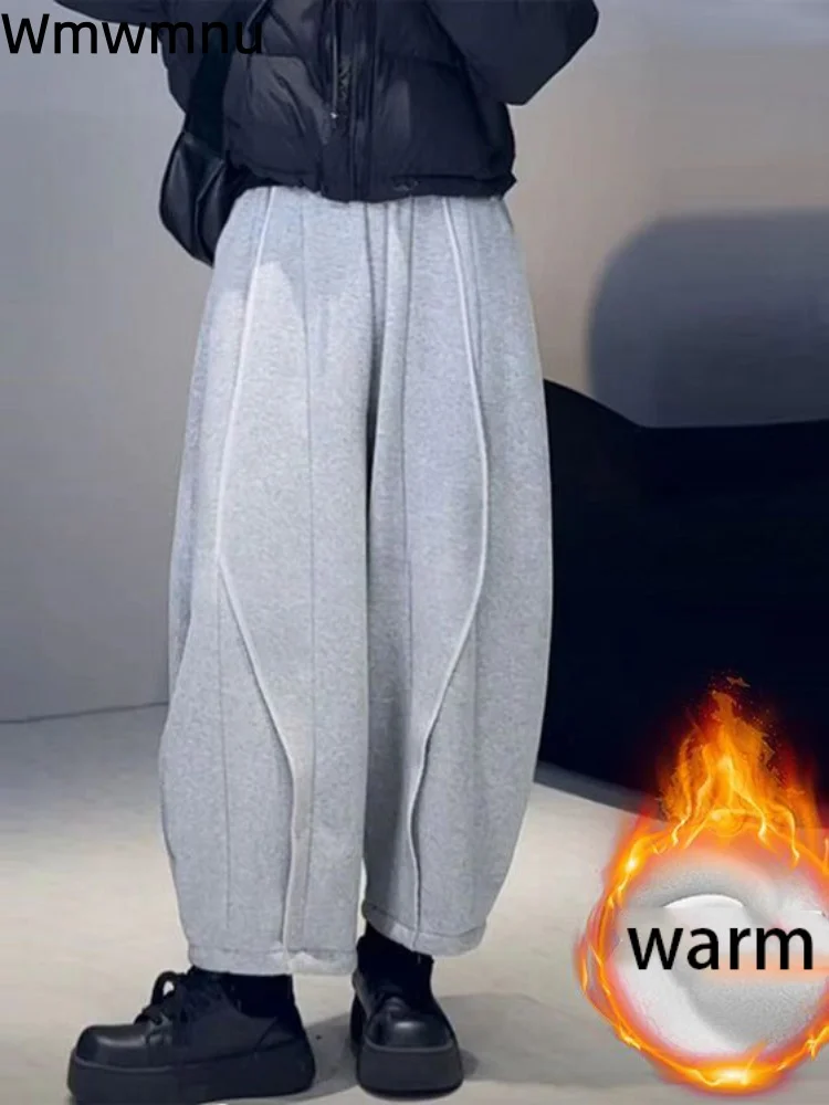 

Женские повседневные мешковатые спортивные эластичные брюки с добавлением бархата, утепленные корейские модные брюки, теплые свободные шаровары, калька