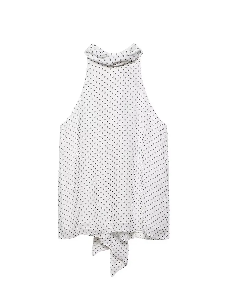 Top da donna casual chic gilet senza maniche con fiocco a pois nuova moda 2025 top larghi per le vacanze estive