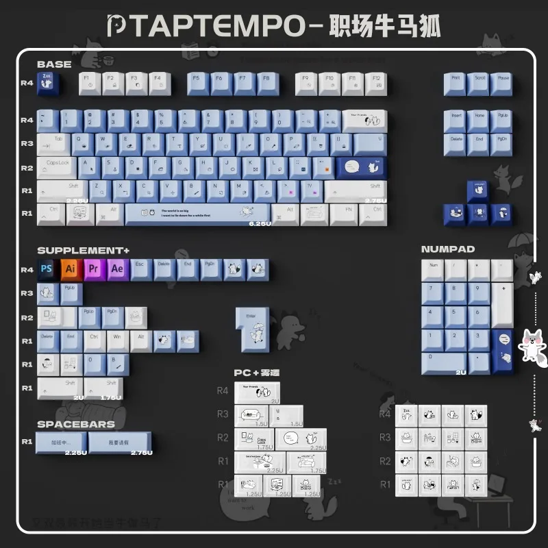 Workplace Bull Horse Fox Theme Keycaps Set PBT+PC Cherry Profile Custom Original Handmade Keycaps for Mechanical Keyboard Gift