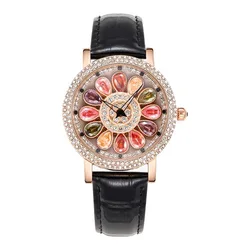 UTHAI H145 Women's Fashion Quartz Watch 360 ° Time Comes and Turns Diamond Inlaid Dial Waterproof Female Creative Wristwatches