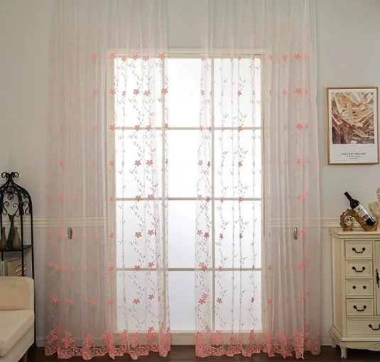 European and American Style Light Luxury Pink Embroidery Sweet Embroidery Curtains Living Room Bedroom Balcony Blackout Curtains
