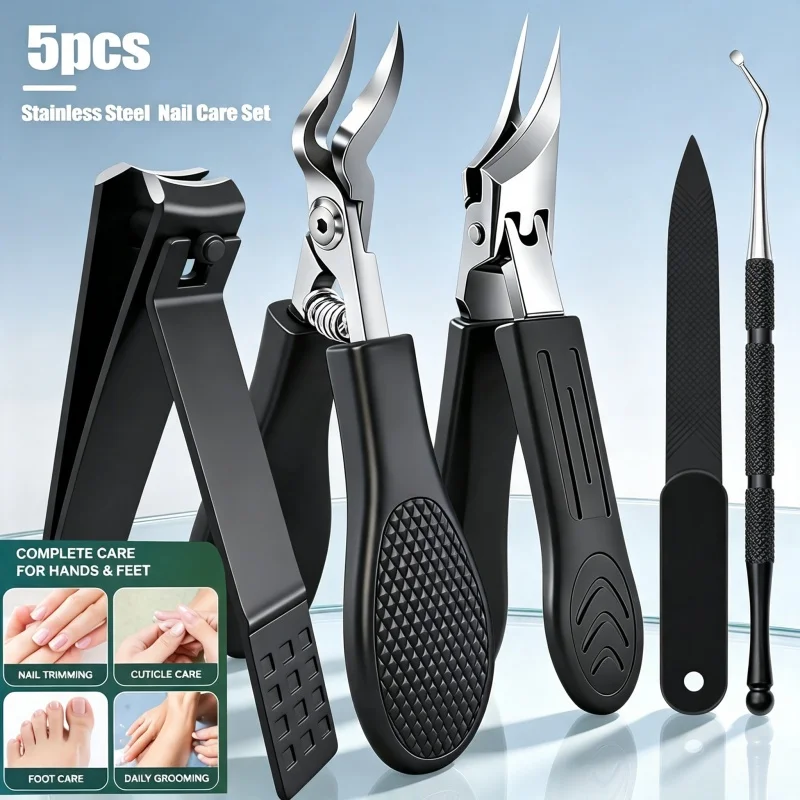5pcs Complete Stainless Steel Grooming Tool Set with Non-Slip Handles, Portable, Versatile Holiday Gift for Home And Travel