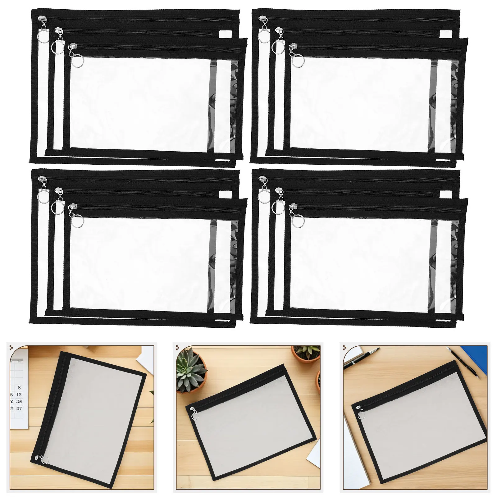 12pcs-transparent-document-bag-black-clear-pvc-waterproof-zipper-organizer-travel-storage-pencil-pouch-toiletries-makeup-holder