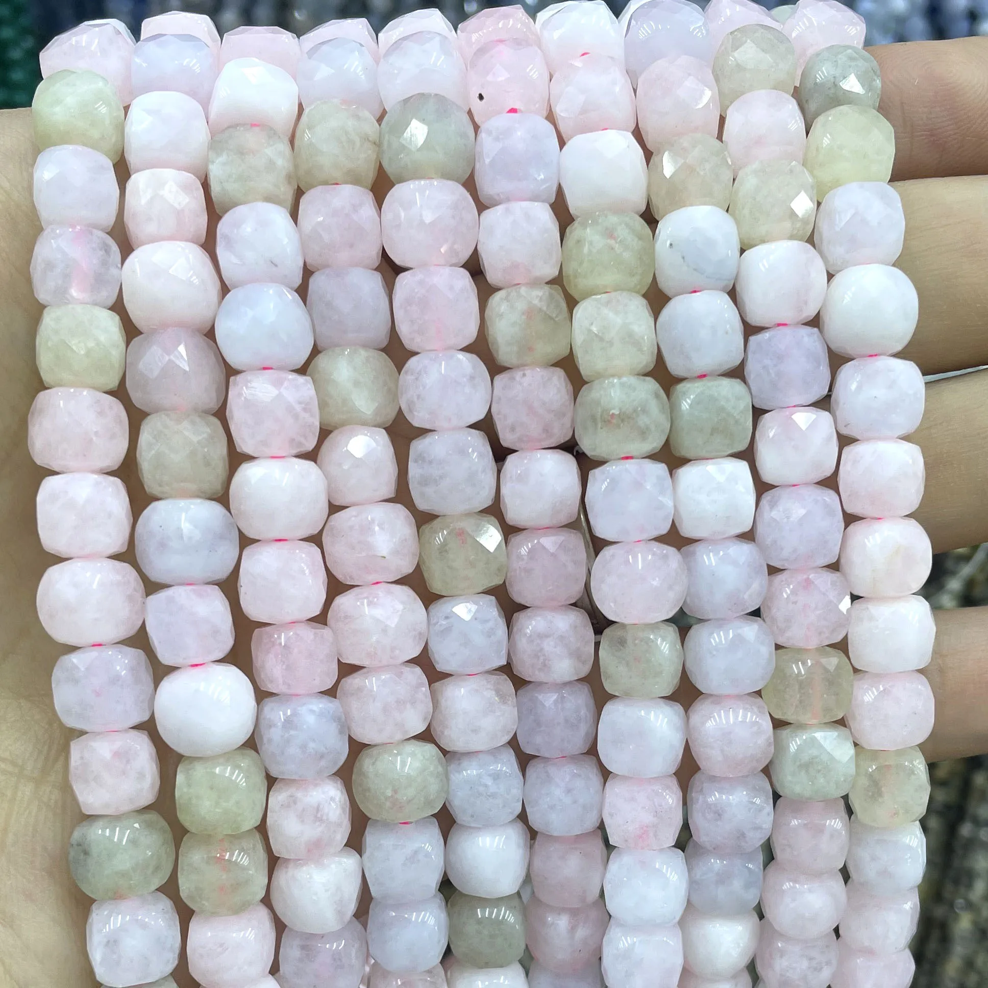 7-8MM Faceted Cube Natural Morganite Chalcedony Stone Loose Square Spacer Bead For Jewelry Making Diy Bracelet Accessories