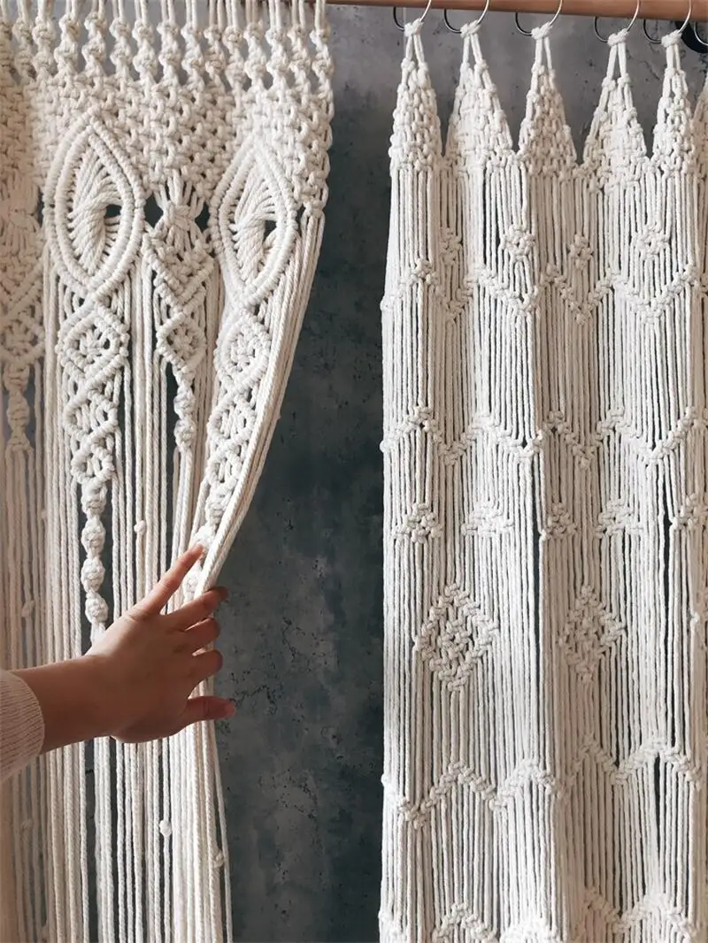 Hand Woven Macrame Curtain Tapestry Cotton Rope Macrema Door Windown  Tapestry Curtain Bedside Wall Hanging Tapetry Boho Decor
