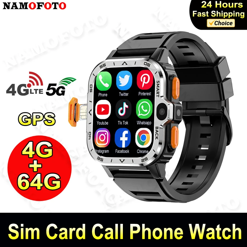 2024 New 4G LTE Smart Watch Phone Men 4GB RAM 64G ROM HD Dual Camera Video NFC Access Control Wristwatch SIM Card GPS Smartwatch