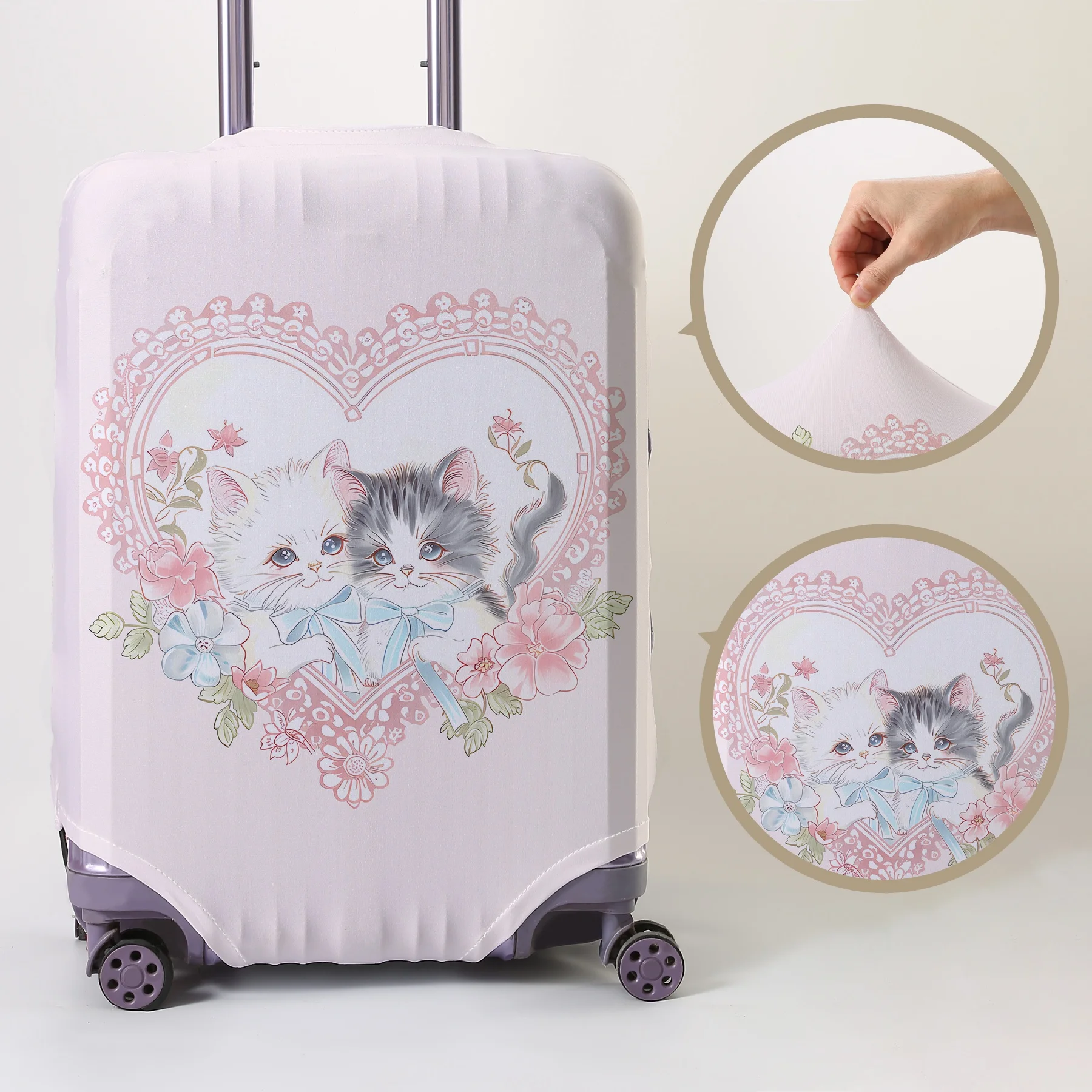 

Защитный чехол для багажа с кружевным узором в форме сердца и изображением кошки, подходит для чехлов для багажа размером 18-32 дюйма, ручки для багажа.