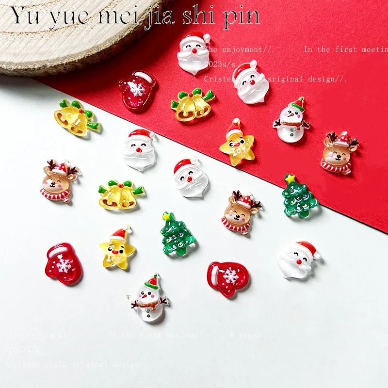 Mini biscuits de Noël en résine pour nail art, multi-saillies, jolies pierres précieuses de charbon pour ongles, décorations 3D, artisanat de bricolage, 20 pièces