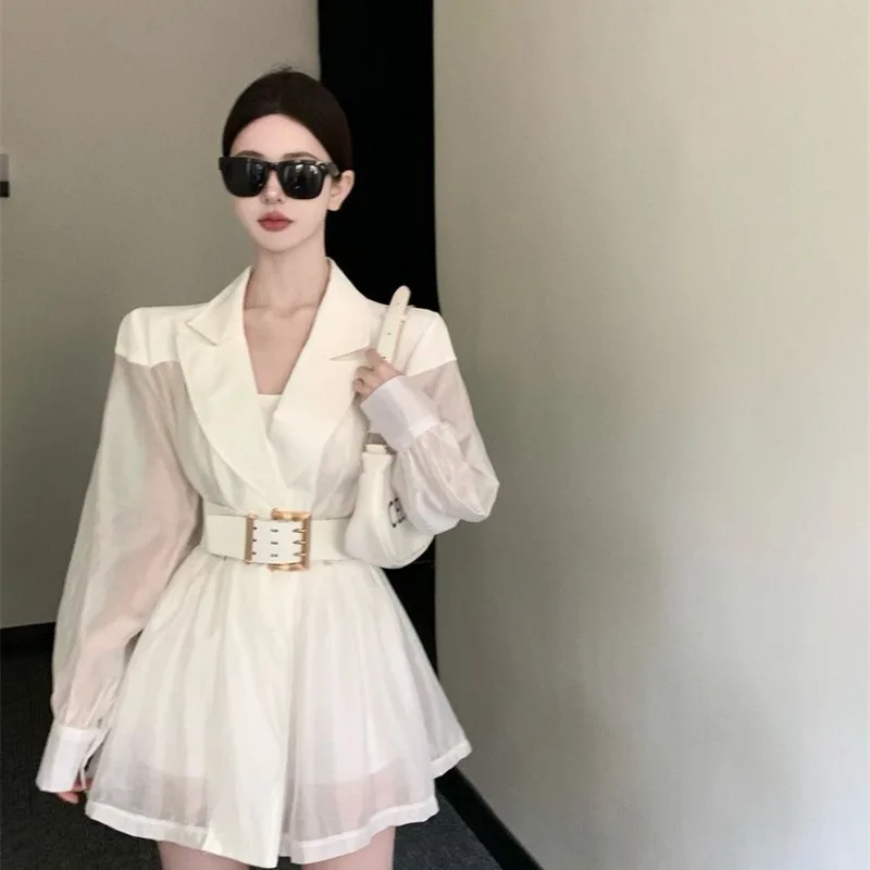 

2026 Spring New Mesh Splicing Long Sleeve Collar with Elastic Band Thin Design for Women's Street Suit Jacket