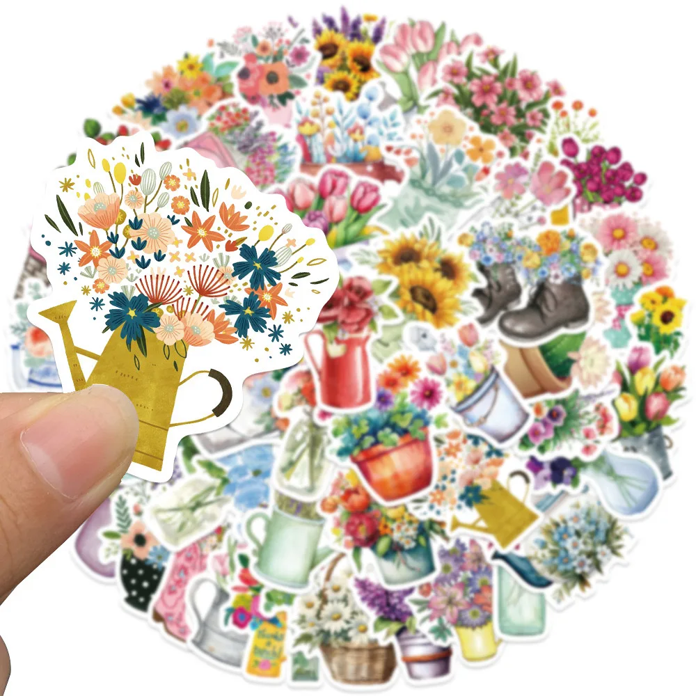 10/50Pcs Ins Style Fresh Bottle Potted Plant Flower Stickers Aesthetic DIY Laptop Guitar Luggage Waterproof Graffiti Sticker Toy