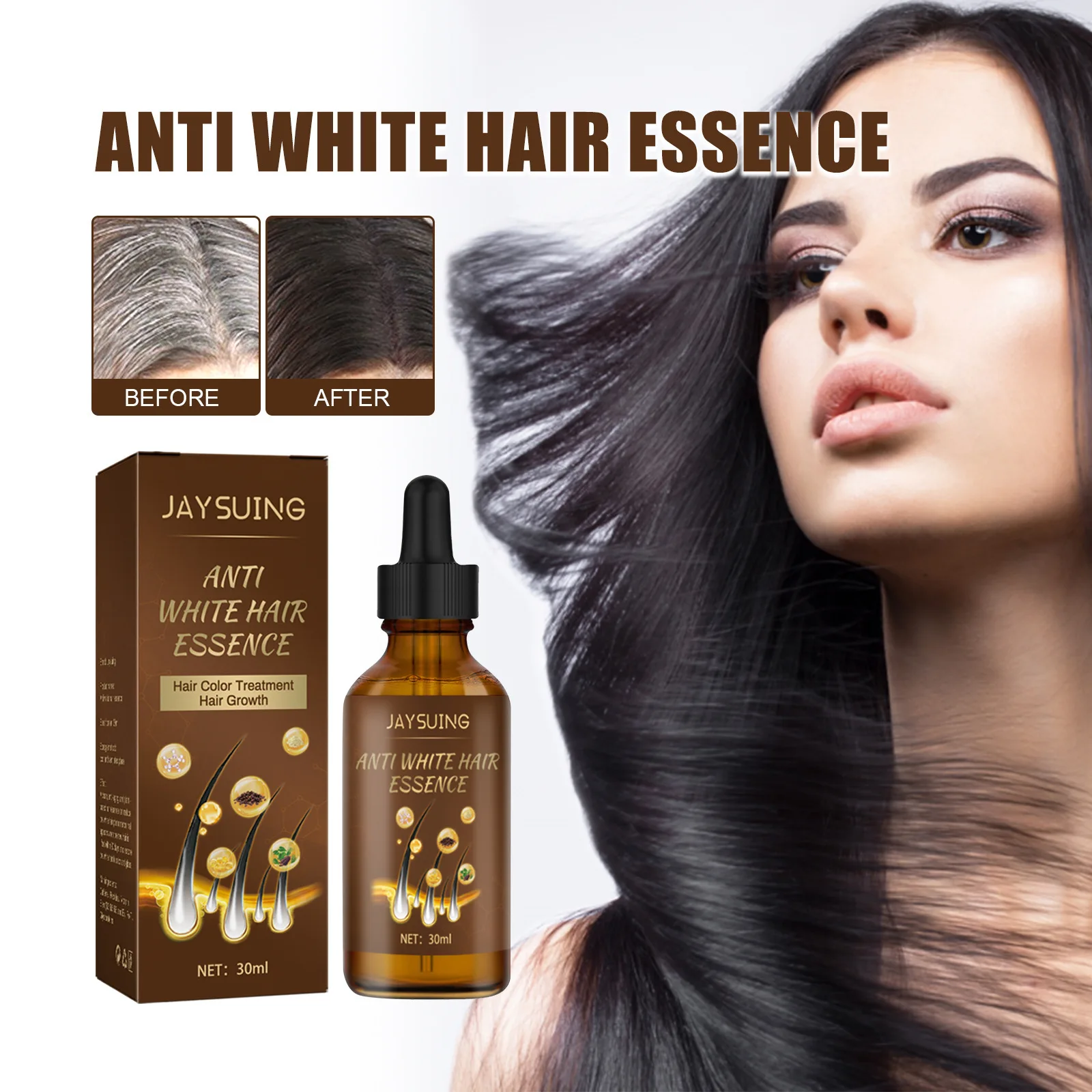 

30ml Jaysuing Anti-White Hair Essence Black Hair Essence Scalp Massage Hair Moisturizing Growth Liquid Essence Makeup