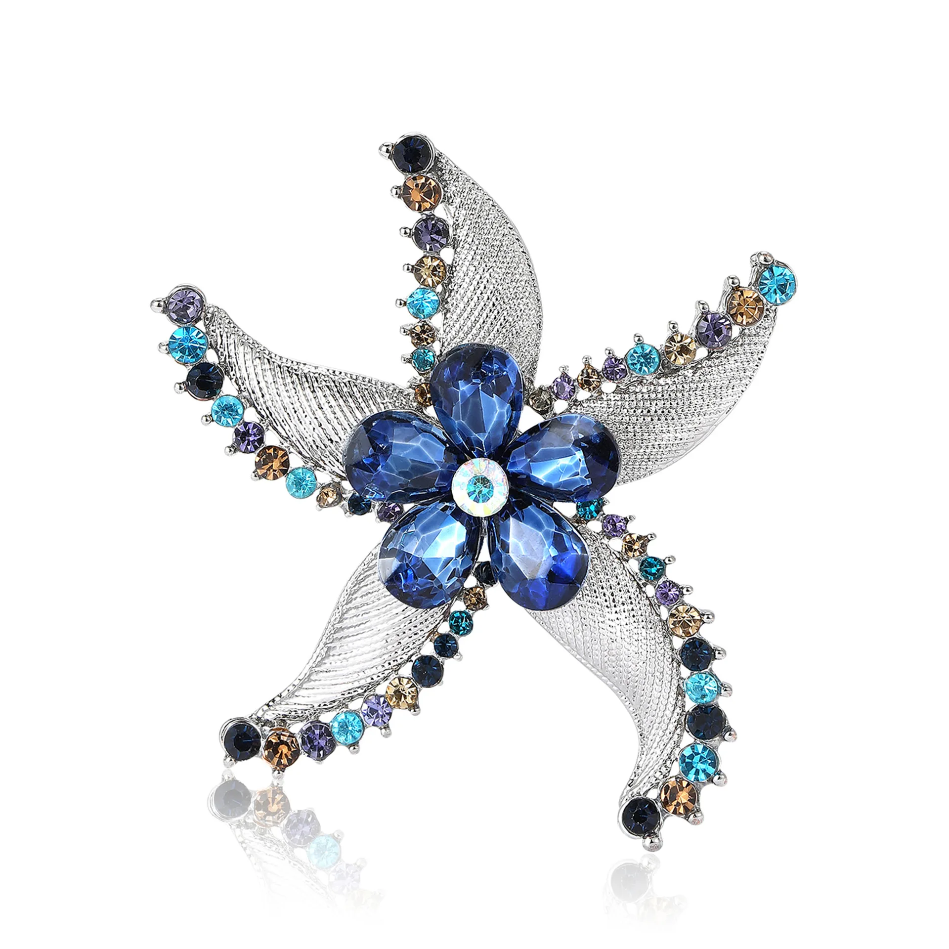 Fashion Delicate Rhinestone Starfish Flower Brooch Women's Unisex Ocean Thing Badge Banquet Backpack Gift Jewelry Accessories