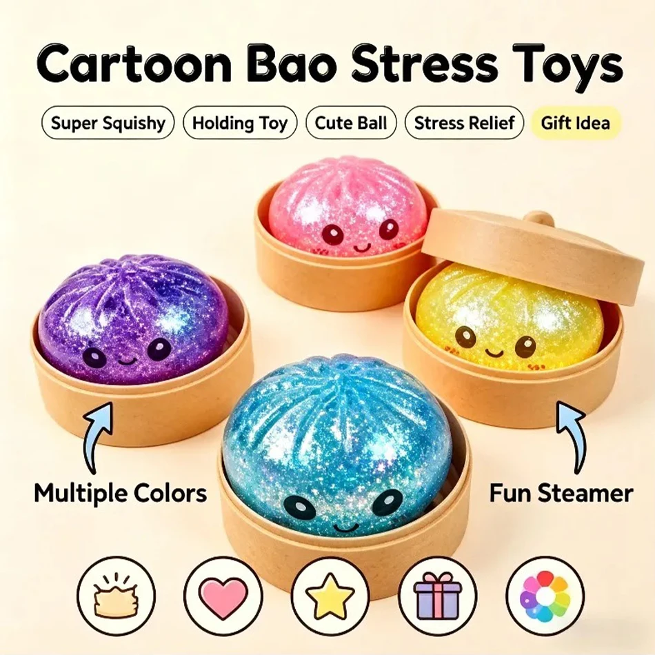 Glitzer-Dumpling Squishy ULTRA SELTEN Gold Glitzer Hidden Edition Dumplings Sensorischer Dampfgarer Weicher TPR-Teigball zur Stresslinderung
