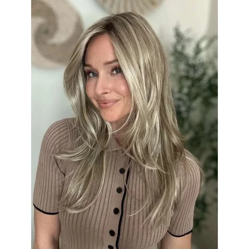 Real Hair New Fashion Natural Golden Brown Wavy Women's Full Wigs 20 In