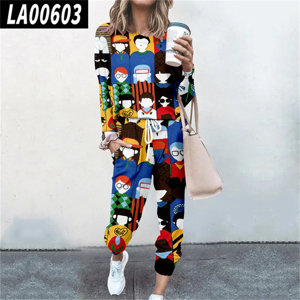 

Women Streetwear Tracksuit Set Long Sleeve Round Neck Sweatshirt And Sweatpants Suit Casual Outfit