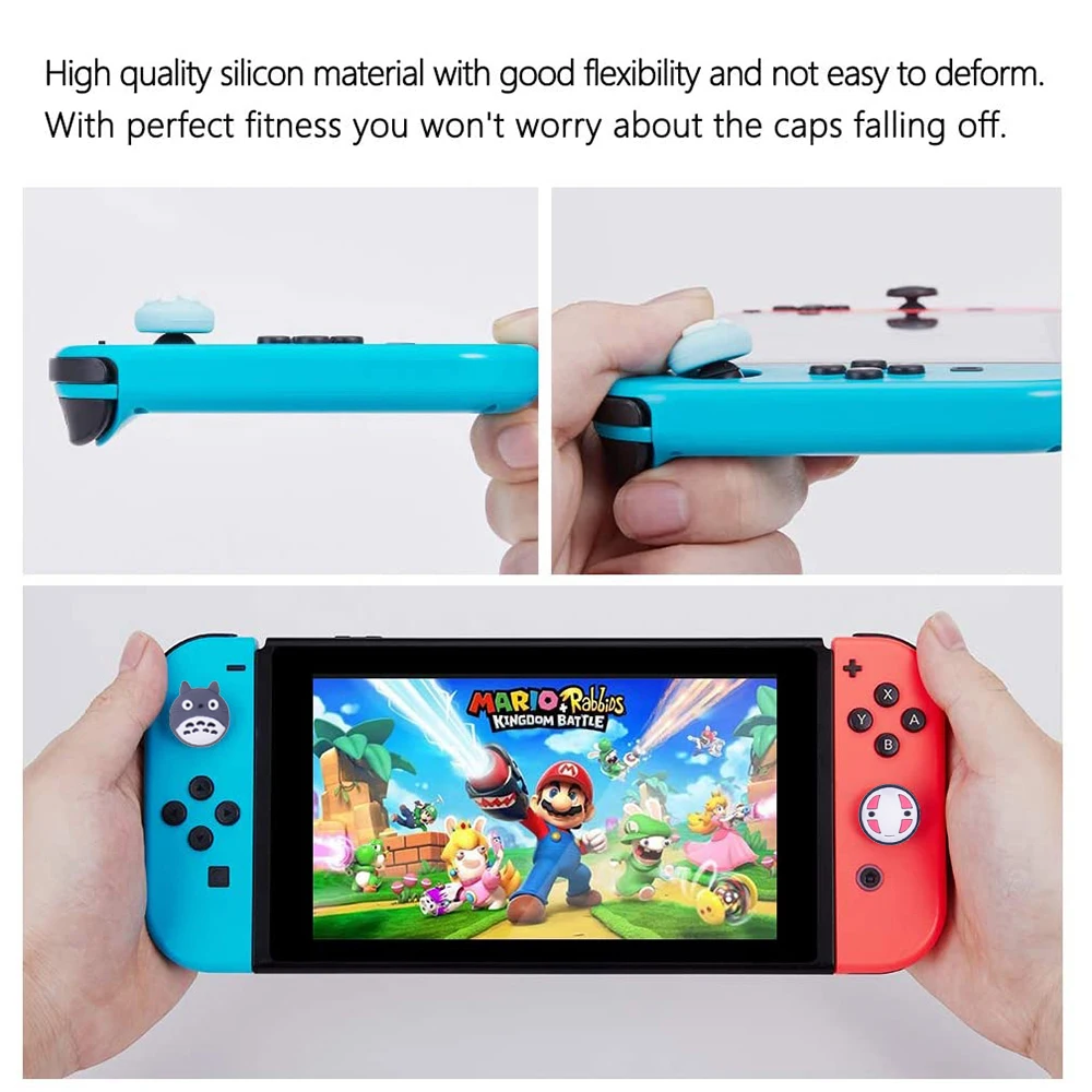 Cartoon Silicone Analog Thumb Grip Caps, Joystick Capa Protetora, Compatível com Nintendo Switch, OLED, Switch Lite, 4pcs